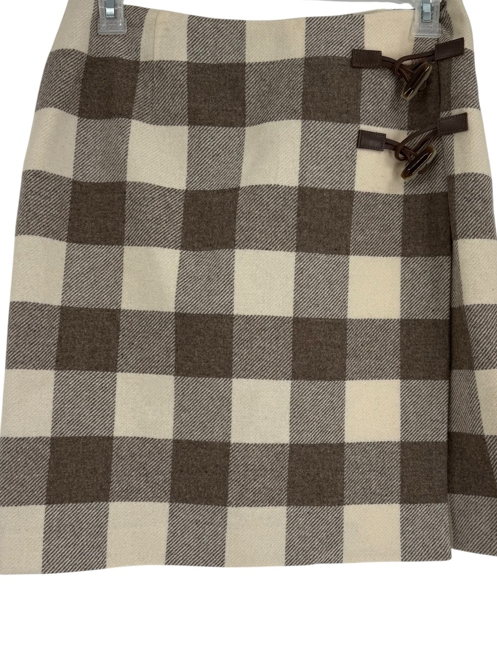 Pendleton Womens Brown Cream Buffalo Check Toggle Mini Wrap Skirt Size 10 Wool